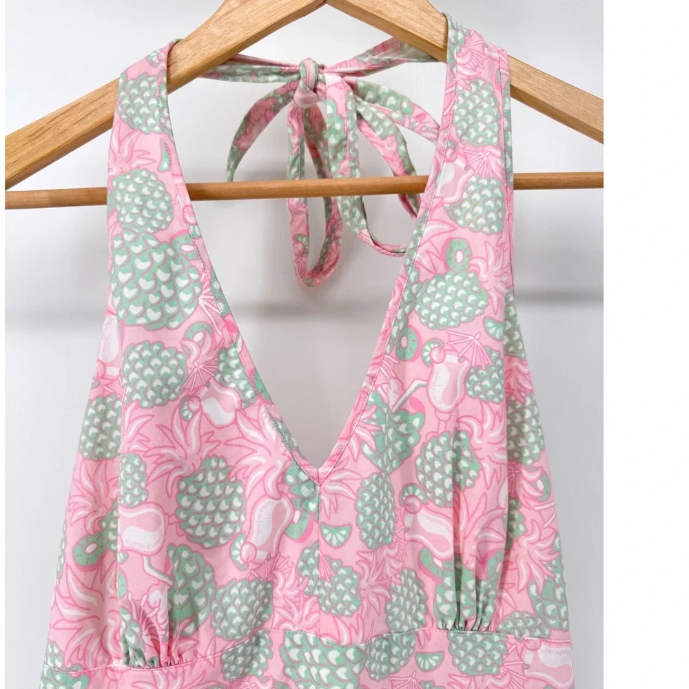 Vineyard Vines Lizzie Dress Womens 10 NWT Pink‎ Pineapple Smoothie Halter Cotton